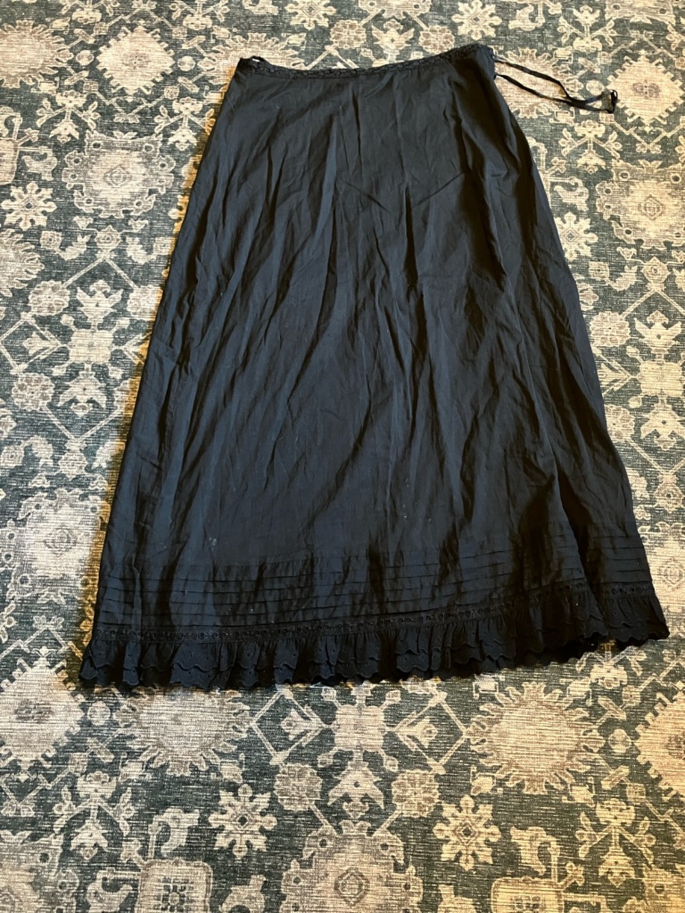 Black Victorian Style A-Line Skirt Trimmed in Lace